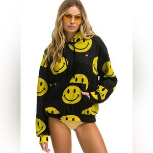 Aviator Nation smiley relaxed fit hoodie.  Charcoal.  Size M. NWT.
